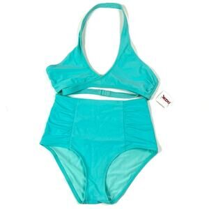 Aerie | Aqua Two-Piece Bikini Hi Rise Wrap Top M